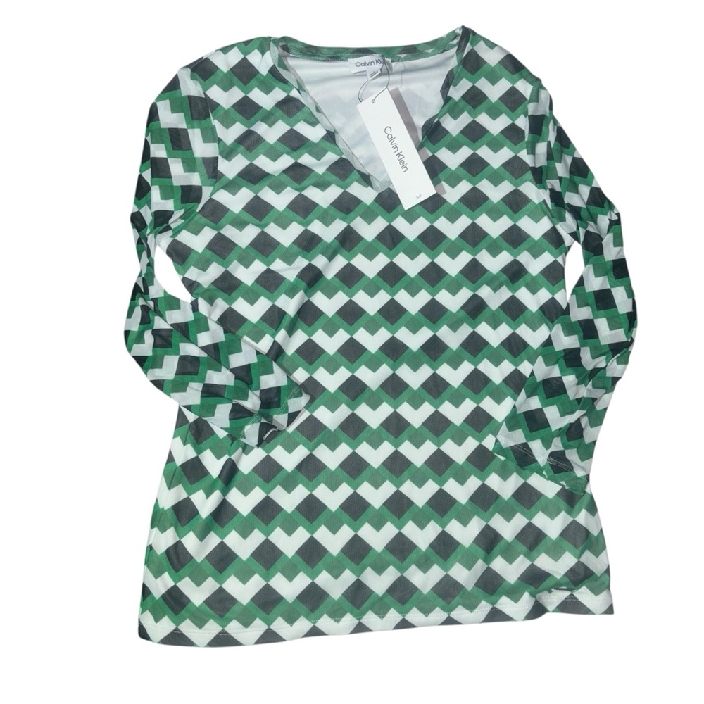 Calvin Klein Green and White Zigzag Blouse